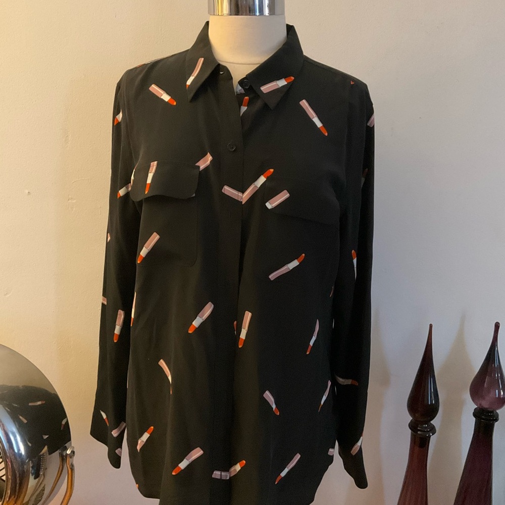 Equipment Black Shirt with Lipstick Design XXL